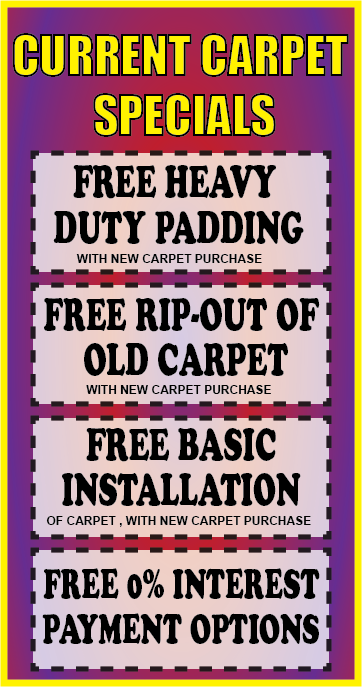 Free Rip out,  Free heavy duty pad, free installation